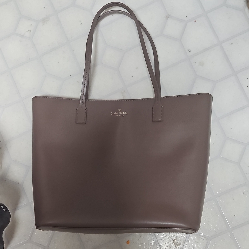 kate spade Gold Logo on Taupe Leather